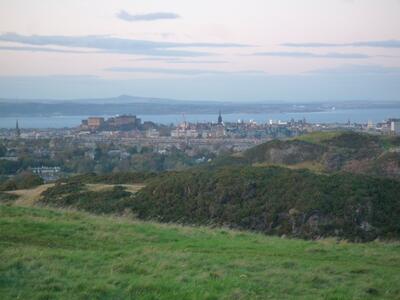 View of Edinburgh Castle and the city from the Braid Hills, a 10-15 minute walk from the house