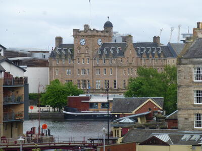 View of the Water of Leith and the dockland area from the living-room window